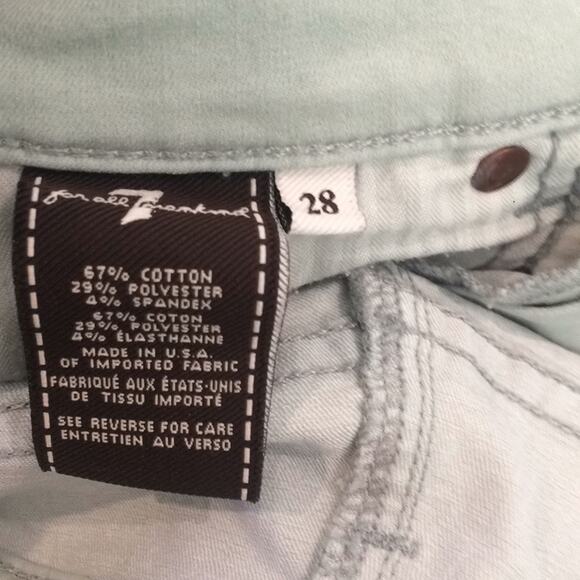 7 for all mankind Mid Rise Cropped Skinny Mint Green Jeans Women's Size 28 - Picture 9 of 10